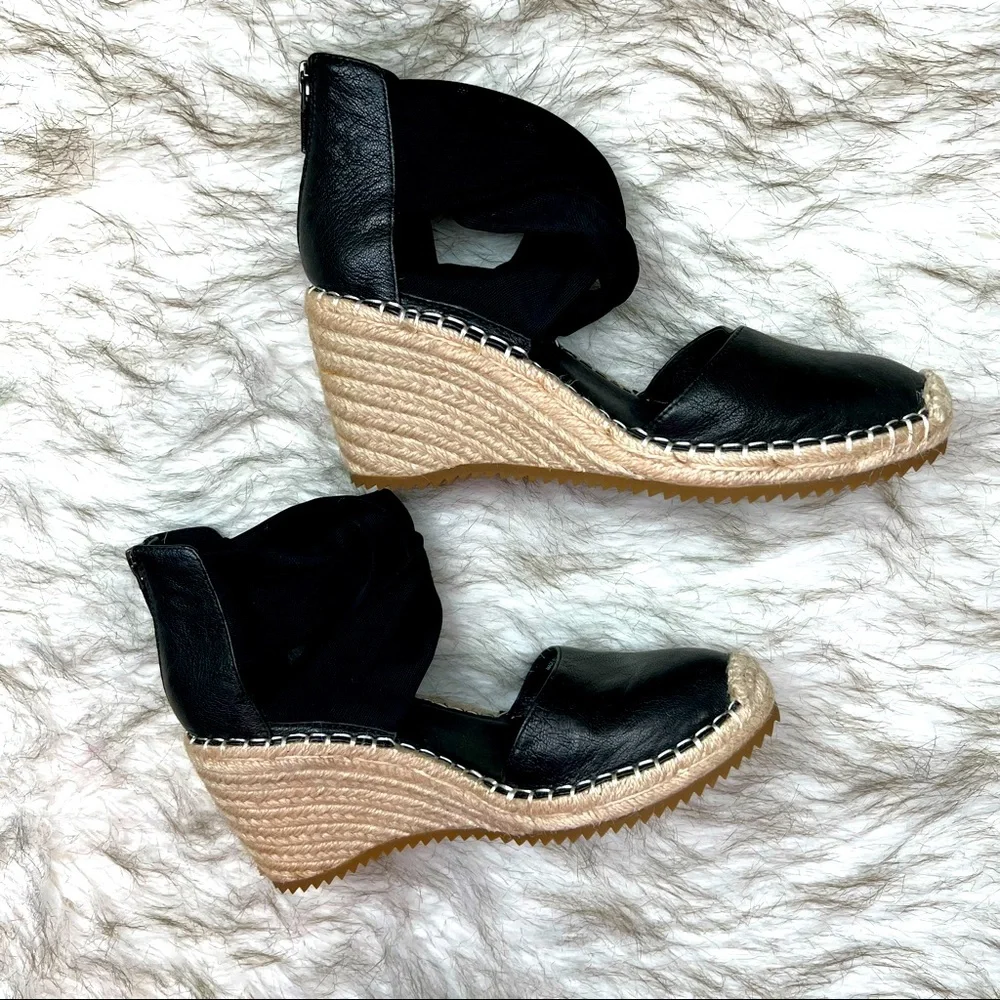 Eileen Fisher Black Wallis Leather Wedge Espadrille Sandals Ankle Strap Size 6.5 - Picture 3 of 12